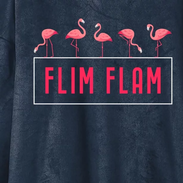 Flim Flam Cute 5 Flamingos Witty Humor Gift Hooded Wearable Blanket