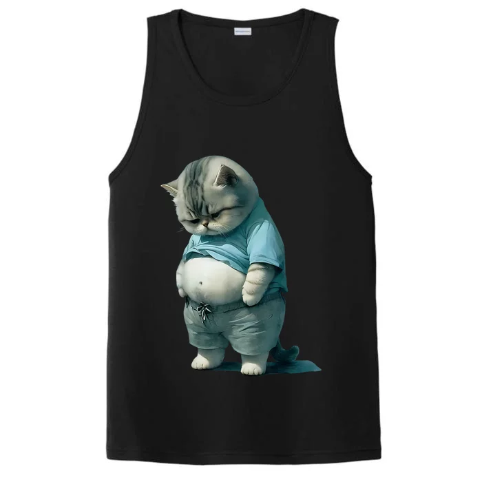 Funny Fat Cat Art Design Fat Kitten Cat Lover Performance Tank