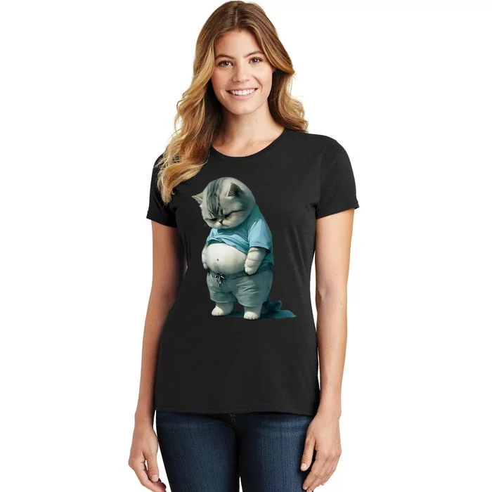 Funny Fat Cat Art Design Fat Kitten Cat Lover Women's T-Shirt