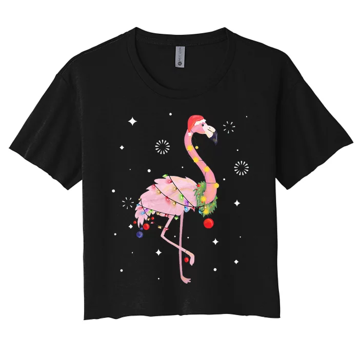 Festive Flamingo Christmas Tree Decorations Women's Crop Top Tee