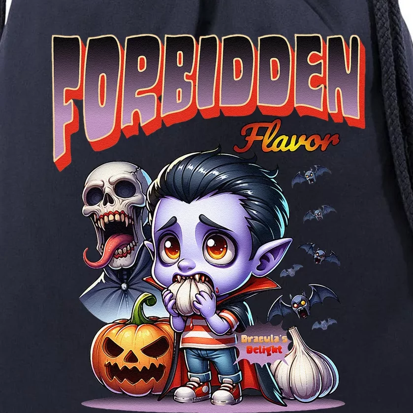 Forbidden Flavor Cute Dracula Halloween Garlic Theme Drawstring Bag