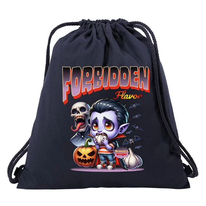 Forbidden Flavor Cute Dracula Halloween Garlic Theme Drawstring Bag