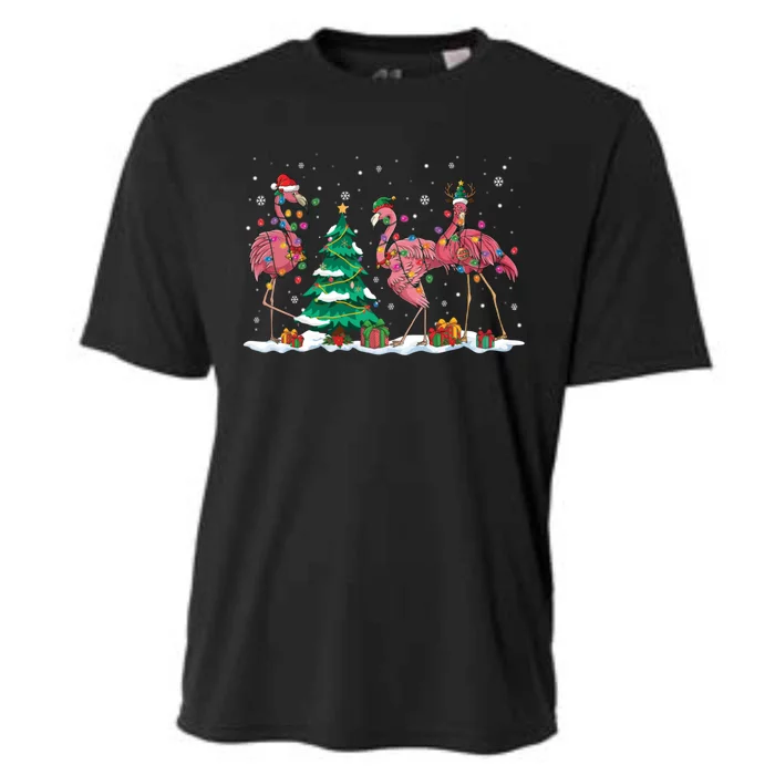 Funny Flamingo Christmas Lights Santa Xmas Flamingo Lovers Gift Cooling Performance Crew T-Shirt