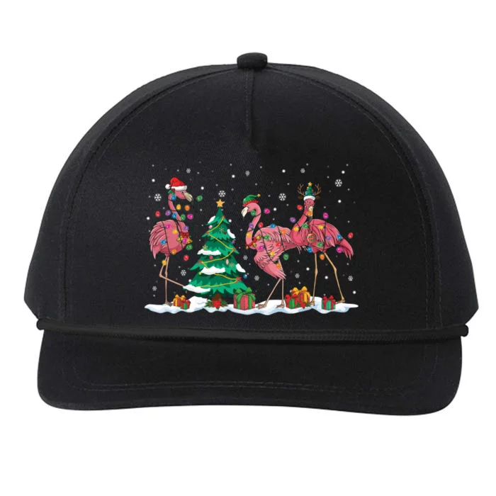 Funny Flamingo Christmas Lights Santa Xmas Flamingo Lovers Gift Snapback Five-Panel Rope Hat