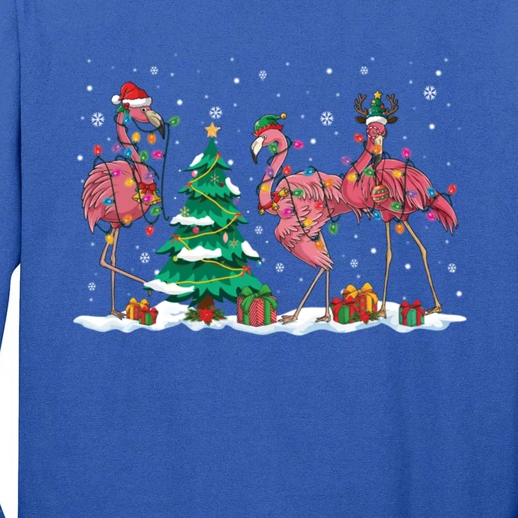 Funny Flamingo Christmas Lights Santa Xmas Flamingo Lovers Gift Tall Long Sleeve T-Shirt