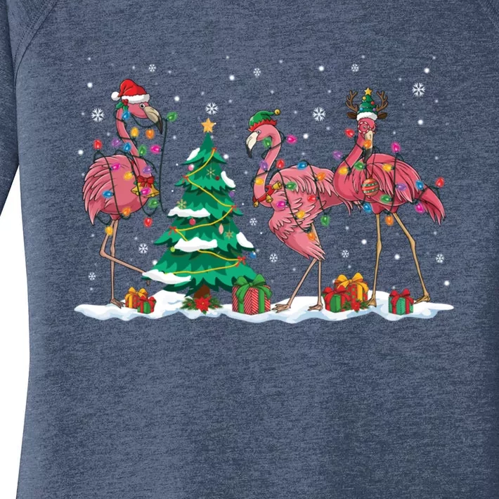 Funny Flamingo Christmas Lights Santa Xmas Flamingo Lovers Gift Women's Perfect Tri Tunic Long Sleeve Shirt