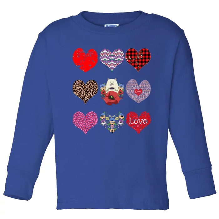 Funny Floral Cat Hearts Pattern Cute Cat Mom Valentines Day Gift Toddler Long Sleeve Shirt