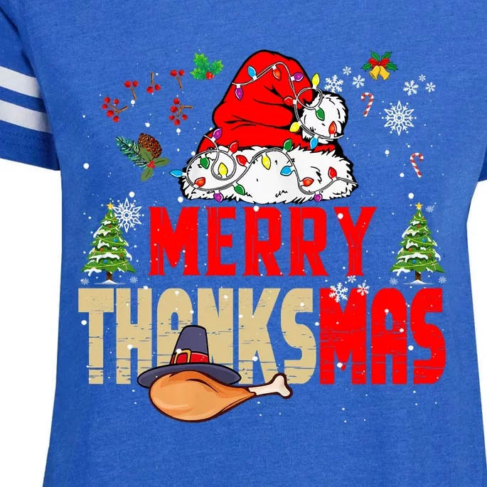 Funny Family Christmas Merry Thanksmas Cute Xmas Holiday Long Sleeve Enza Ladies Jersey Football T-Shirt