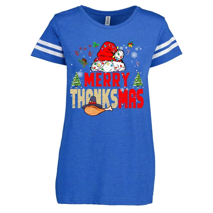 Funny Family Christmas Merry Thanksmas Cute Xmas Holiday Long Sleeve Enza Ladies Jersey Football T-Shirt