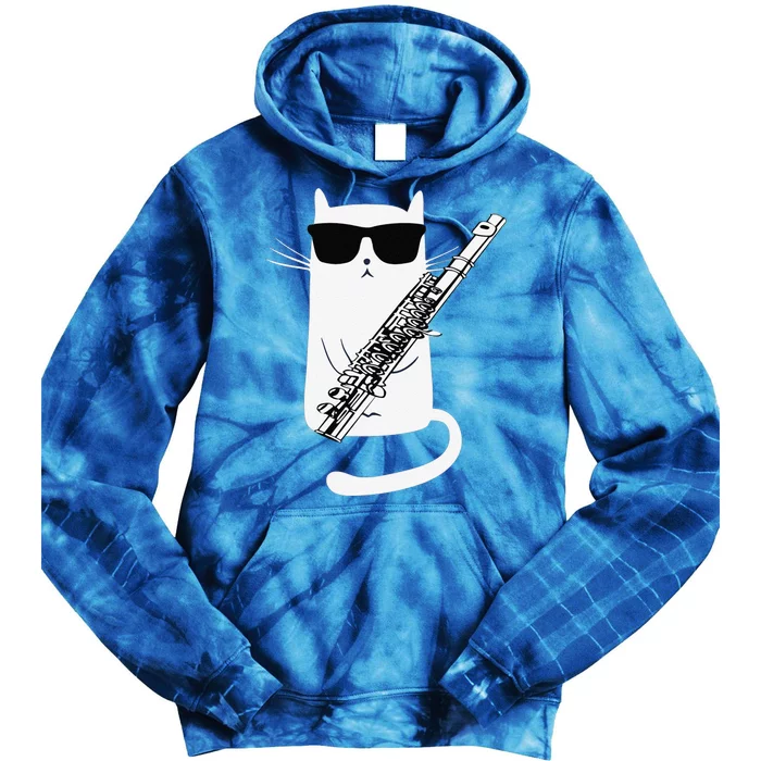 Funny Funny Cat Wearing Sunglasses Playing Flute Great Gift Tie Dye Hoodie