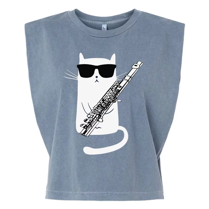 Funny Funny Cat Wearing Sunglasses Playing Flute Great Gift Garment-Dyed Women's Muscle Tee