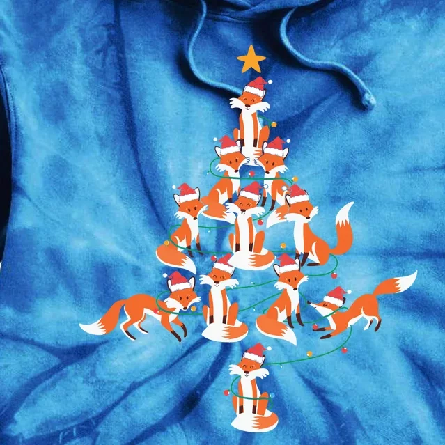 Funny Fox Christmas Tree Light Foxes Xmas Tie Dye Hoodie