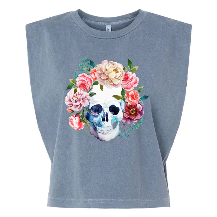 Fancy Flower Crown Skull Garment-Dyed Women's Muscle Tee