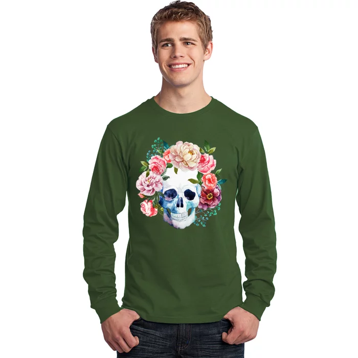 Fancy Flower Crown Skull Long Sleeve Shirt