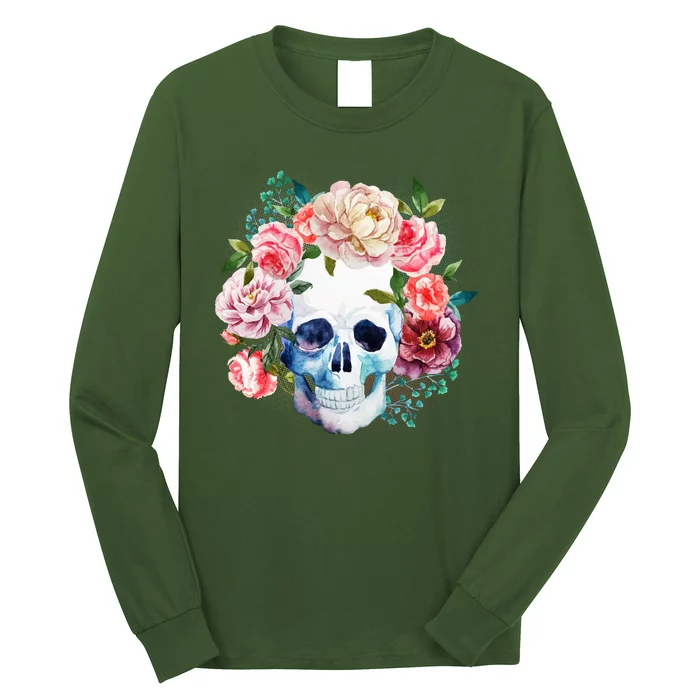 Fancy Flower Crown Skull Long Sleeve Shirt