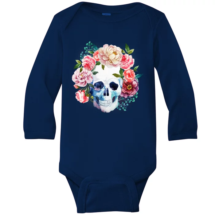 Fancy Flower Crown Skull Baby Long Sleeve Bodysuit