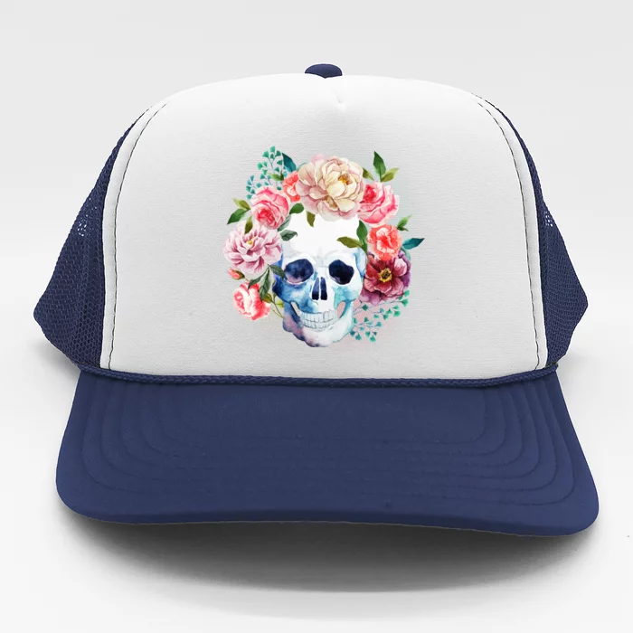 Fancy Flower Crown Skull Trucker Hat