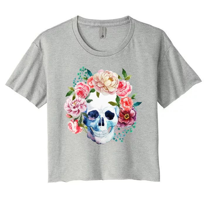 Fancy Flower Crown Skull Women's Crop Top Tee