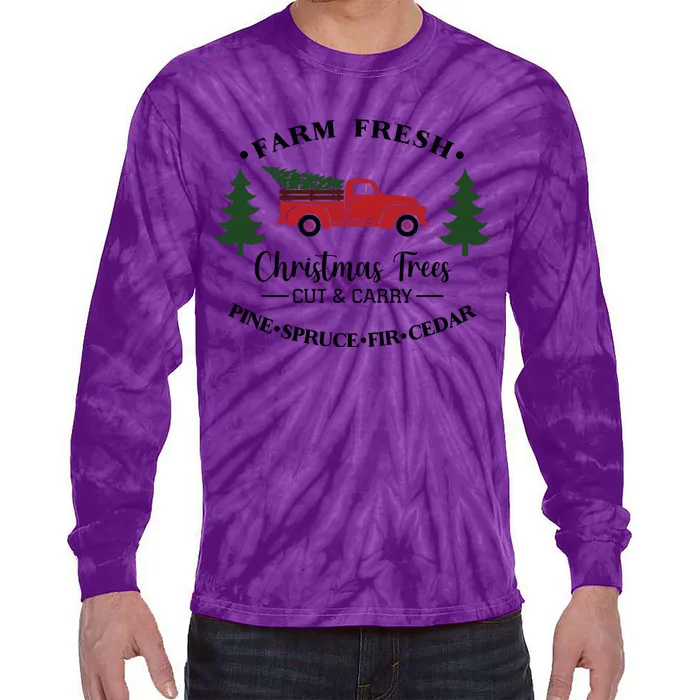 Farm Fresh Christmas Trees Christmas Tree Farm Truck Farmer Tie-Dye Long Sleeve Shirt