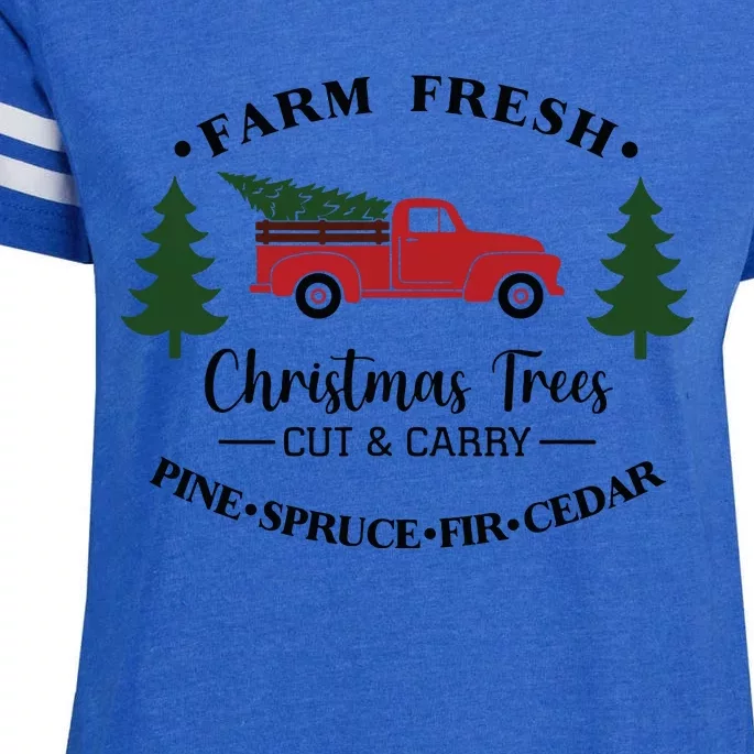 Farm Fresh Christmas Trees Christmas Tree Farm Truck Farmer Enza Ladies Jersey Football T-Shirt