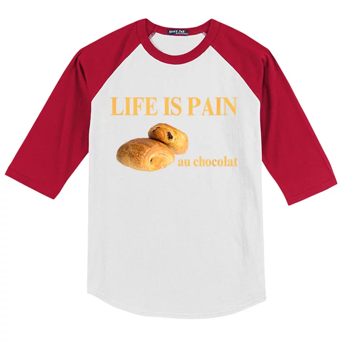 Funny French Chocolatine Life Is Pain Au Chocolat Kids Colorblock Raglan Jersey