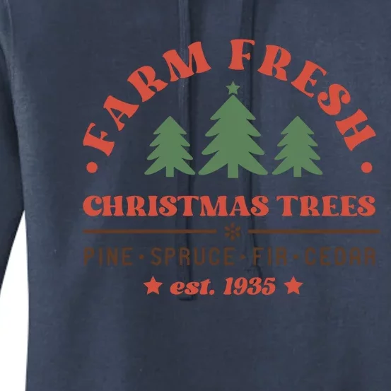 Farm Fresh Christmas Trees Funny Xmas Graphic Plus Size Women's Pullover Hoodie