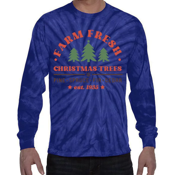 Farm Fresh Christmas Trees Funny Xmas Graphic Plus Size Tie-Dye Long Sleeve Shirt