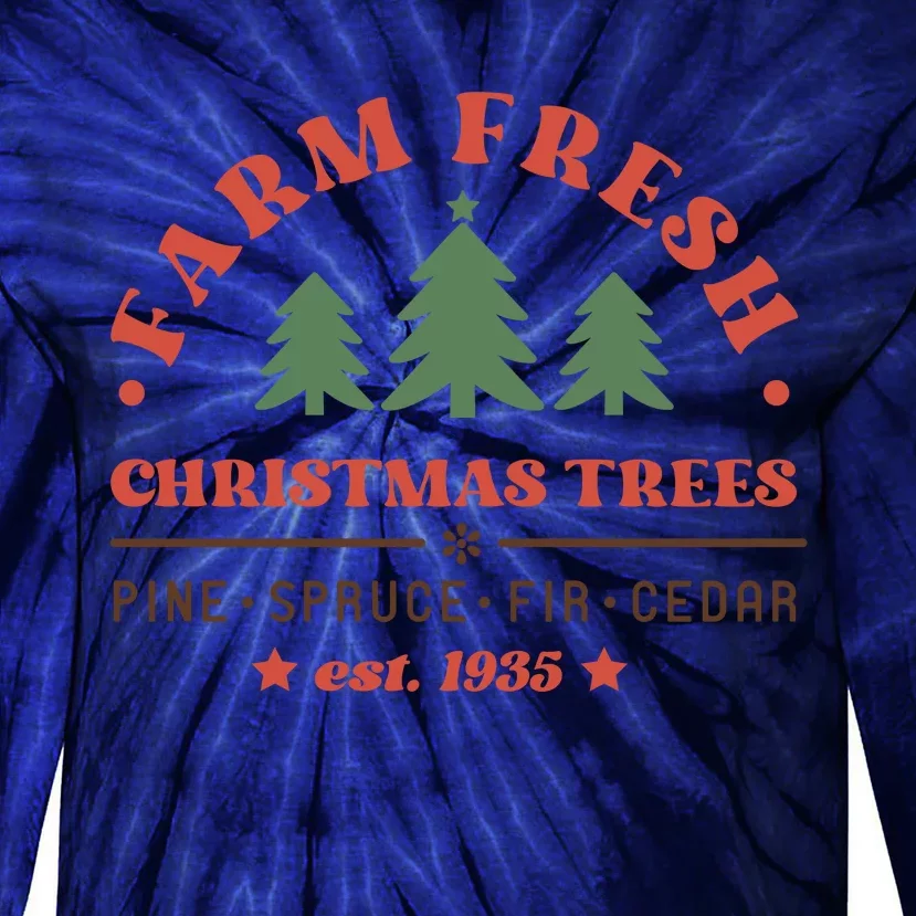 Farm Fresh Christmas Trees Funny Xmas Graphic Plus Size Tie-Dye Long Sleeve Shirt