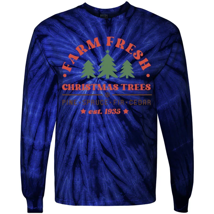 Farm Fresh Christmas Trees Funny Xmas Graphic Plus Size Tie-Dye Long Sleeve Shirt