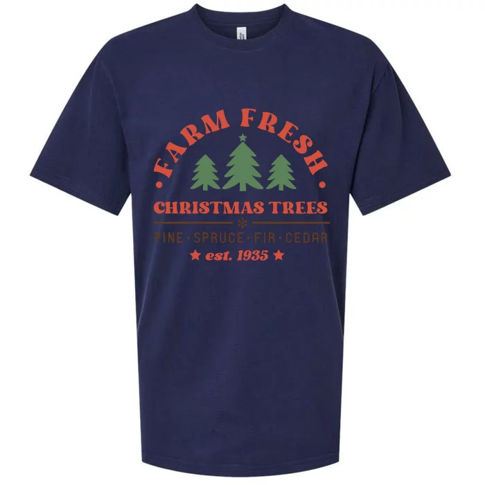 Farm Fresh Christmas Trees Funny Xmas Graphic Plus Size Sueded Cloud Jersey T-Shirt