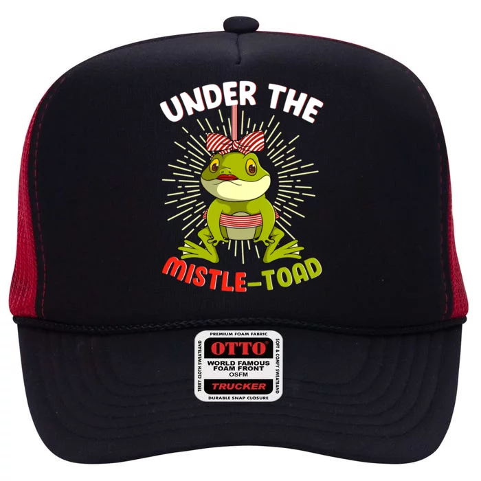 Funny Frog Christmas Under The Mistle Toad Xmas Frogs Froggy Gift High Crown Mesh Trucker Hat