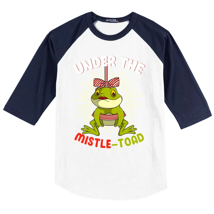 Funny Frog Christmas Under The Mistle Toad Xmas Frogs Froggy Gift Baseball Sleeve Shirt