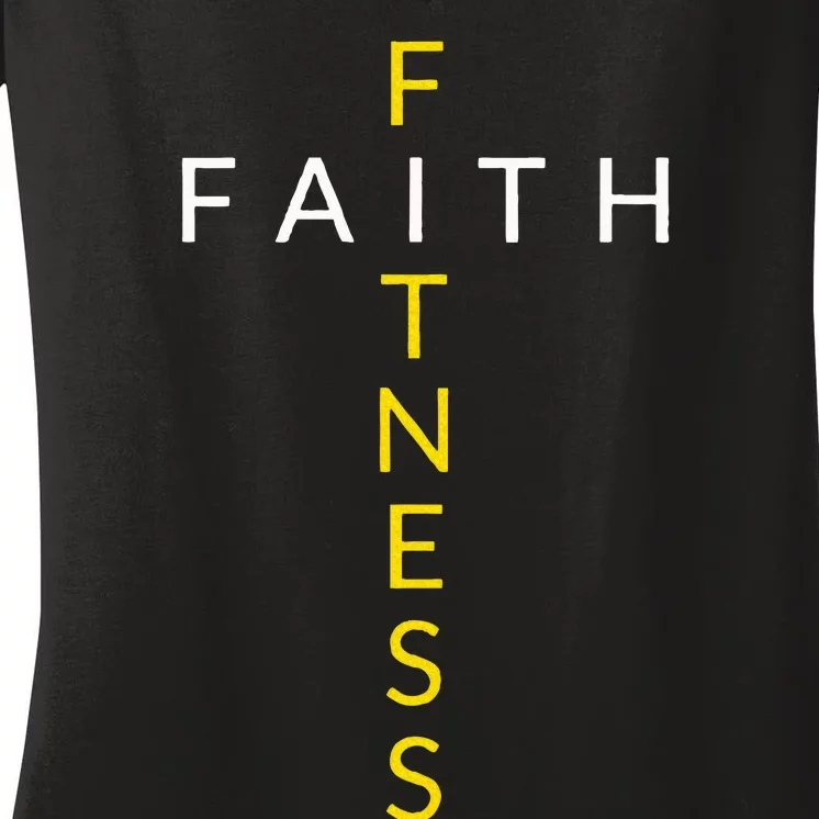 Faith Fitness Cross Christian Workout Modern Gym Women's V-Neck T-Shirt