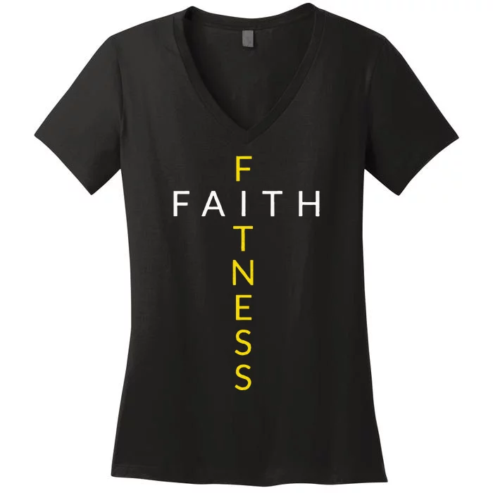 Faith Fitness Cross Christian Workout Modern Gym Women's V-Neck T-Shirt