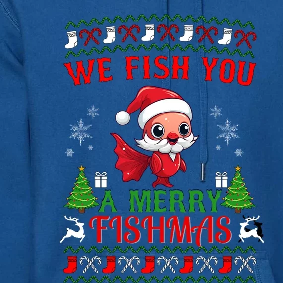 Fishing Funny Christmas Lights I Wish A Merry Fishmas Gift Premium Hoodie