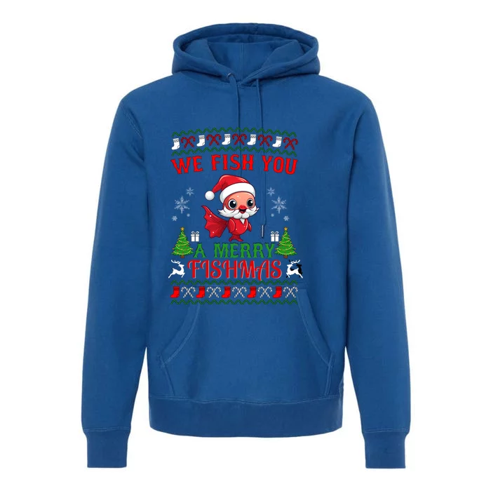 Fishing Funny Christmas Lights I Wish A Merry Fishmas Gift Premium Hoodie