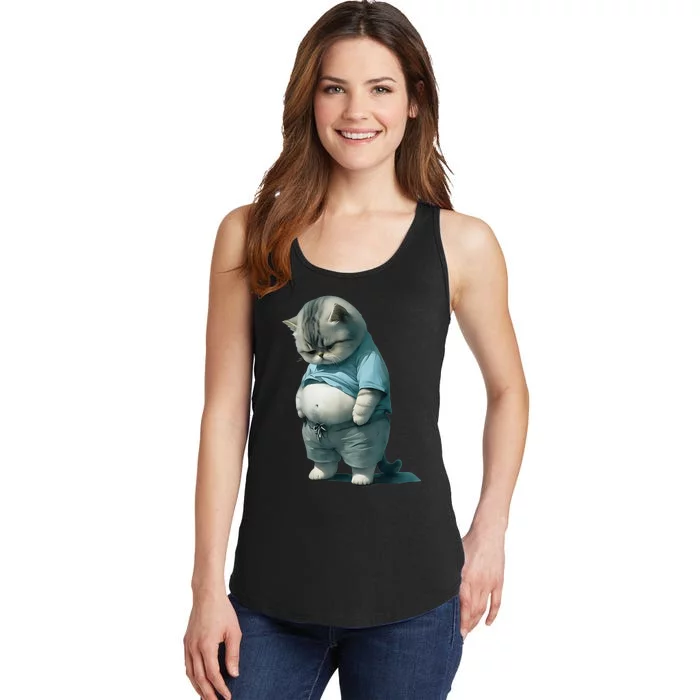 Funny Fat Cat Art Design Fat Kitten Cat Lover Ladies Essential Tank