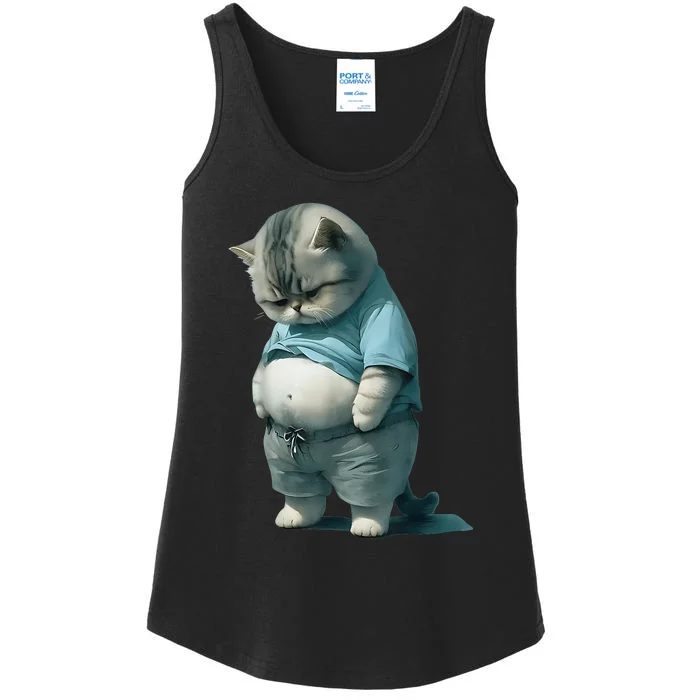 Funny Fat Cat Art Design Fat Kitten Cat Lover Ladies Essential Tank