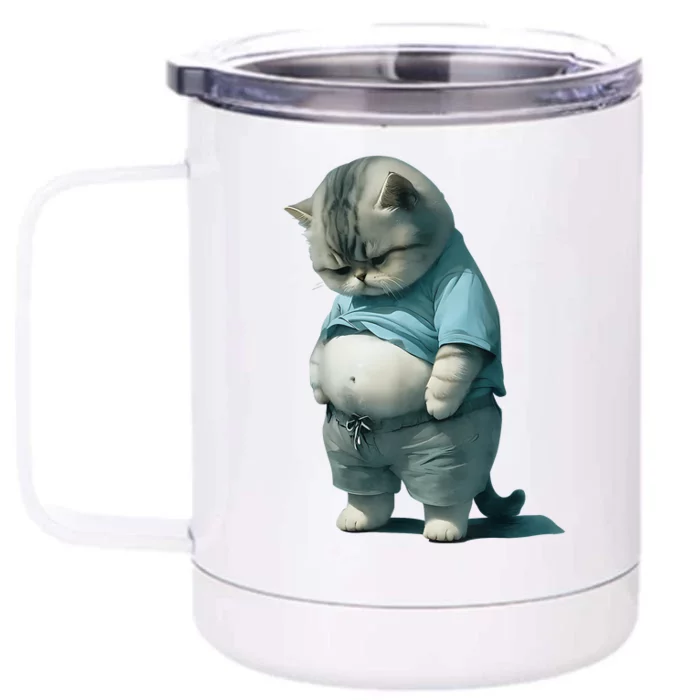 Funny Fat Cat Art Design Fat Kitten Cat Lover Front & Back 12oz Stainless Steel Tumbler Cup