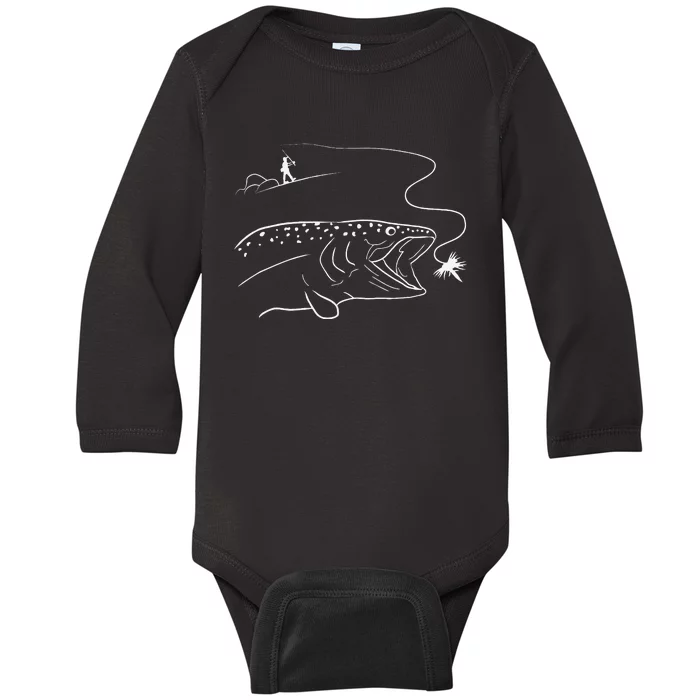 Fly Fishinger Catches Big Trout For Mountain Lover Baby Long Sleeve Bodysuit