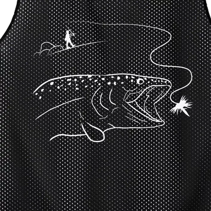 Fly Fishinger Catches Big Trout For Mountain Lover Mesh Reversible Basketball Jersey Tank