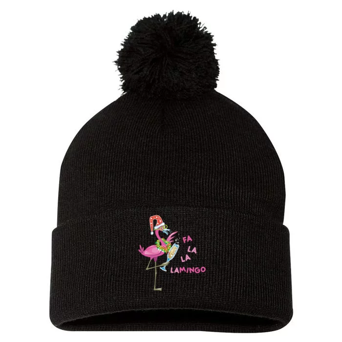 Falala Flamingo Christmas Holiday Festive Pom Pom 12in Knit Beanie