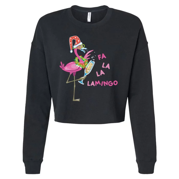 Falala Flamingo Christmas Holiday Festive Cropped Pullover Crew