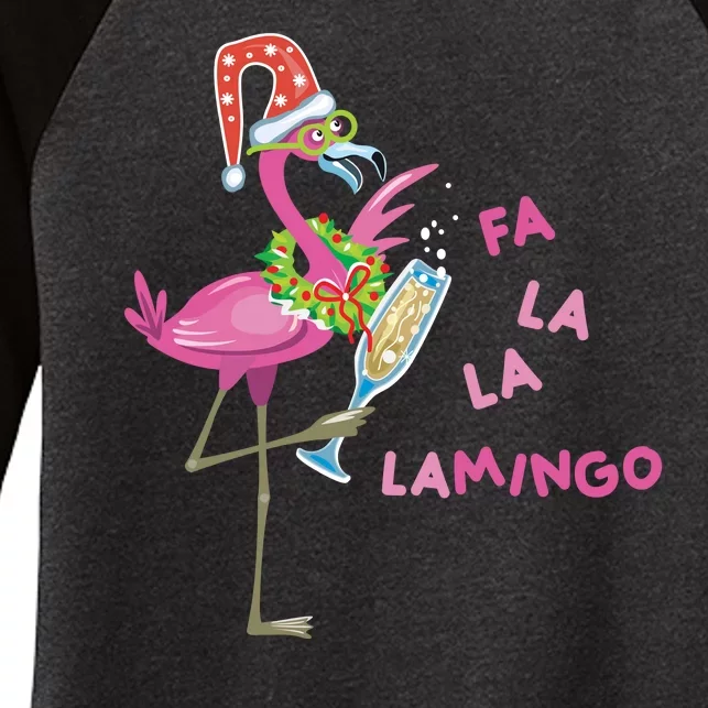 Falala Flamingo Christmas Holiday Festive Women's Tri-Blend 3/4-Sleeve Raglan Shirt