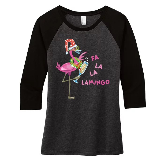 Falala Flamingo Christmas Holiday Festive Women's Tri-Blend 3/4-Sleeve Raglan Shirt