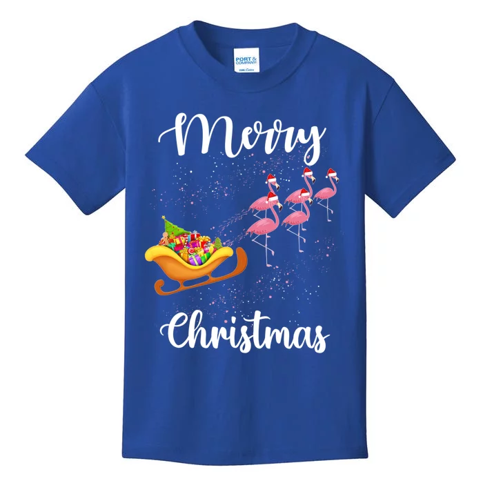 Funny Flamingo Christmas Pink Flamingos Sleigh Snow Santa Gift Kids T-Shirt