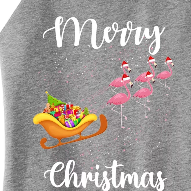 Funny Flamingo Christmas Pink Flamingos Sleigh Snow Santa Gift Women’s Perfect Tri Rocker Tank