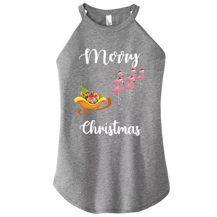 Funny Flamingo Christmas Pink Flamingos Sleigh Snow Santa Gift Women’s Perfect Tri Rocker Tank