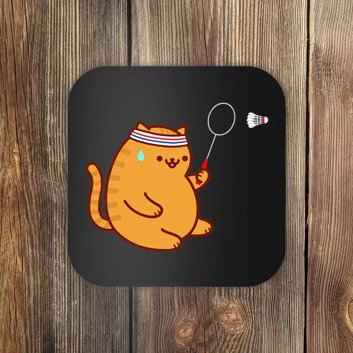 Funny Fat Cat Playing Badminton Coaster