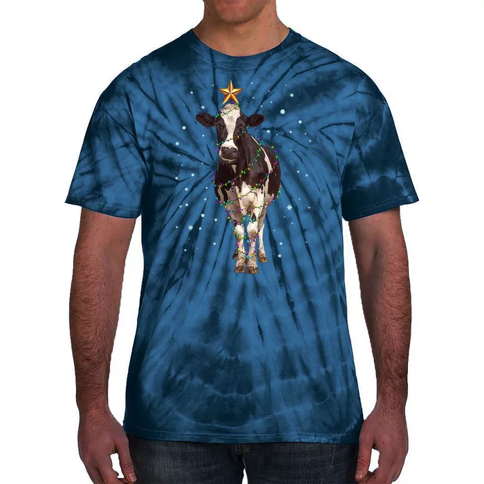 Funny Festive Christmas Lights Cow Tie-Dye T-Shirt